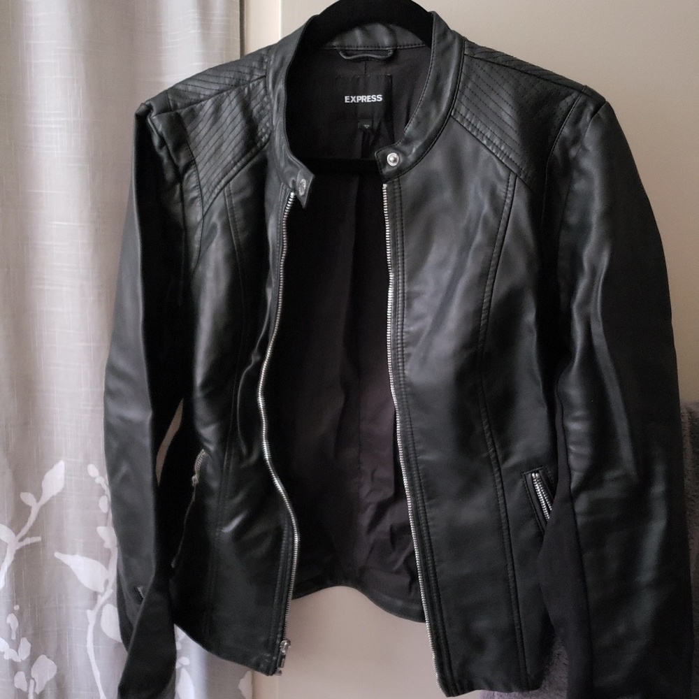 Express Vegan Leather Double Peplum Jacket
